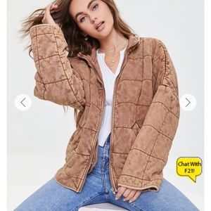 Forever21 Quilted Zip Up Jacket, Taupe, Medium
